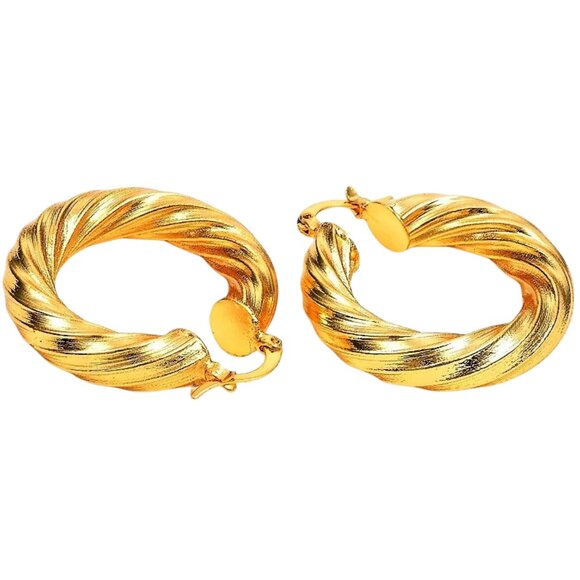 1 1/2 Inch 39mm Hoop Gold Tone Pierced Post Earrings - Picture 6 of 7